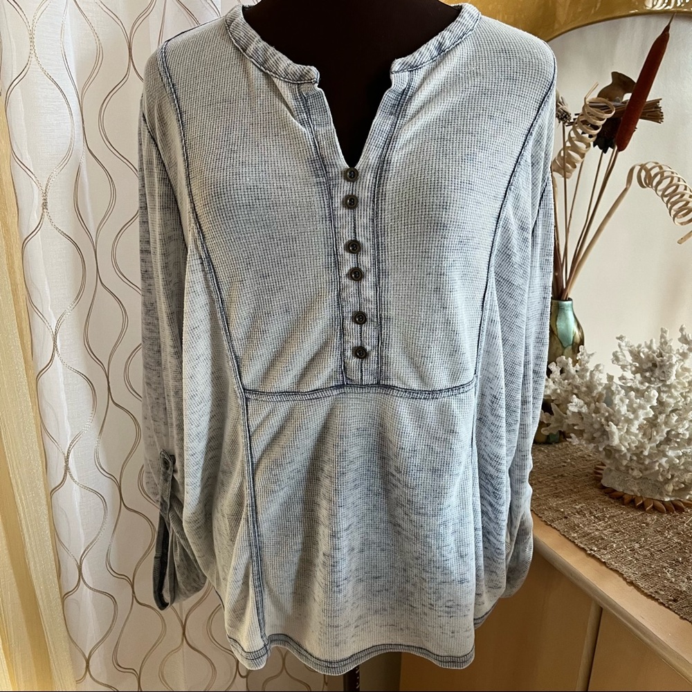 Anthropologie Jane & Delancey burnout henley half button long sleeve tee blouse